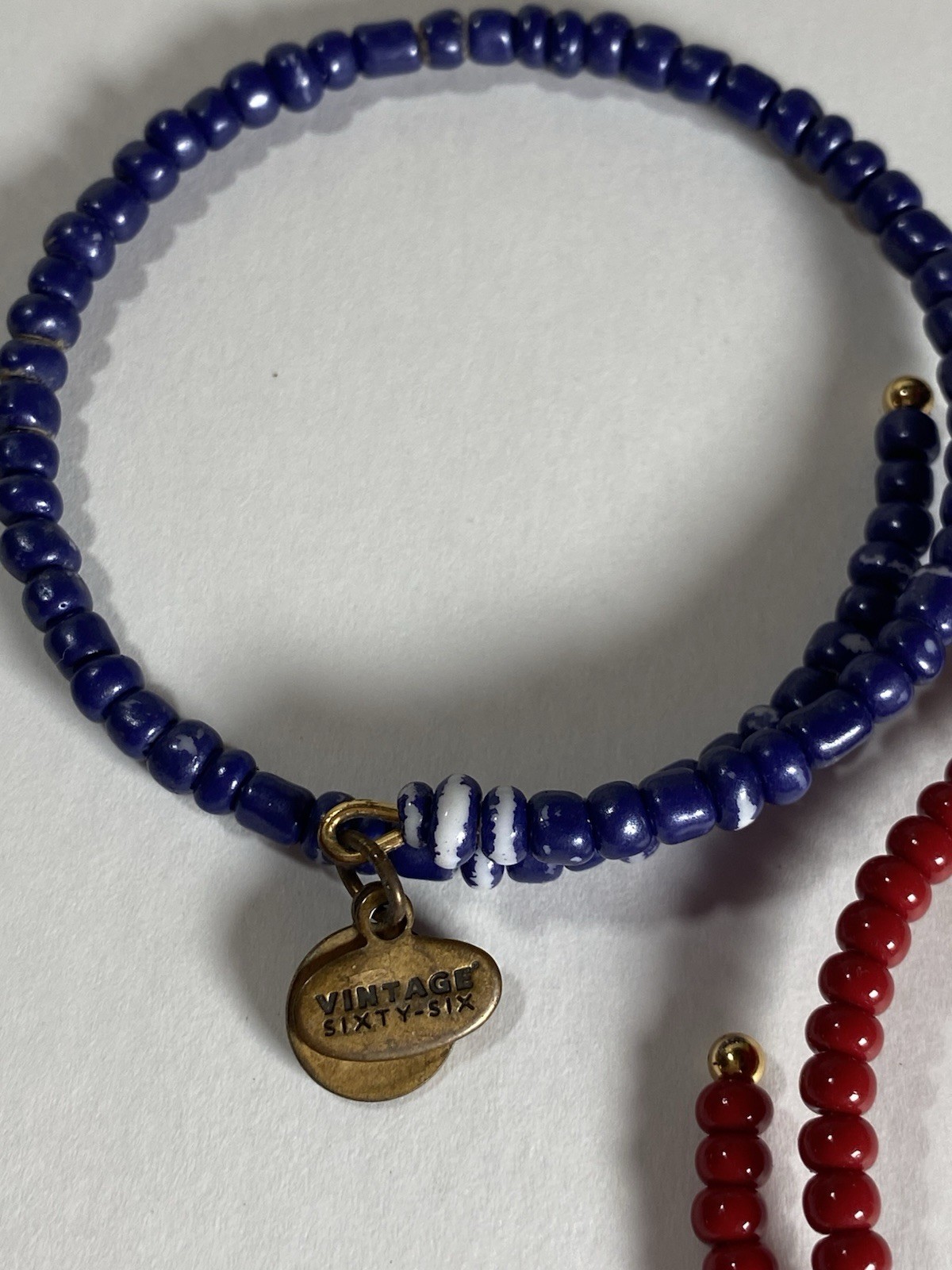 “Alex and Ani” – Vintage Sixty-Six Red & Blue Beaded Wrap Bracelet QTY 2 Energy
