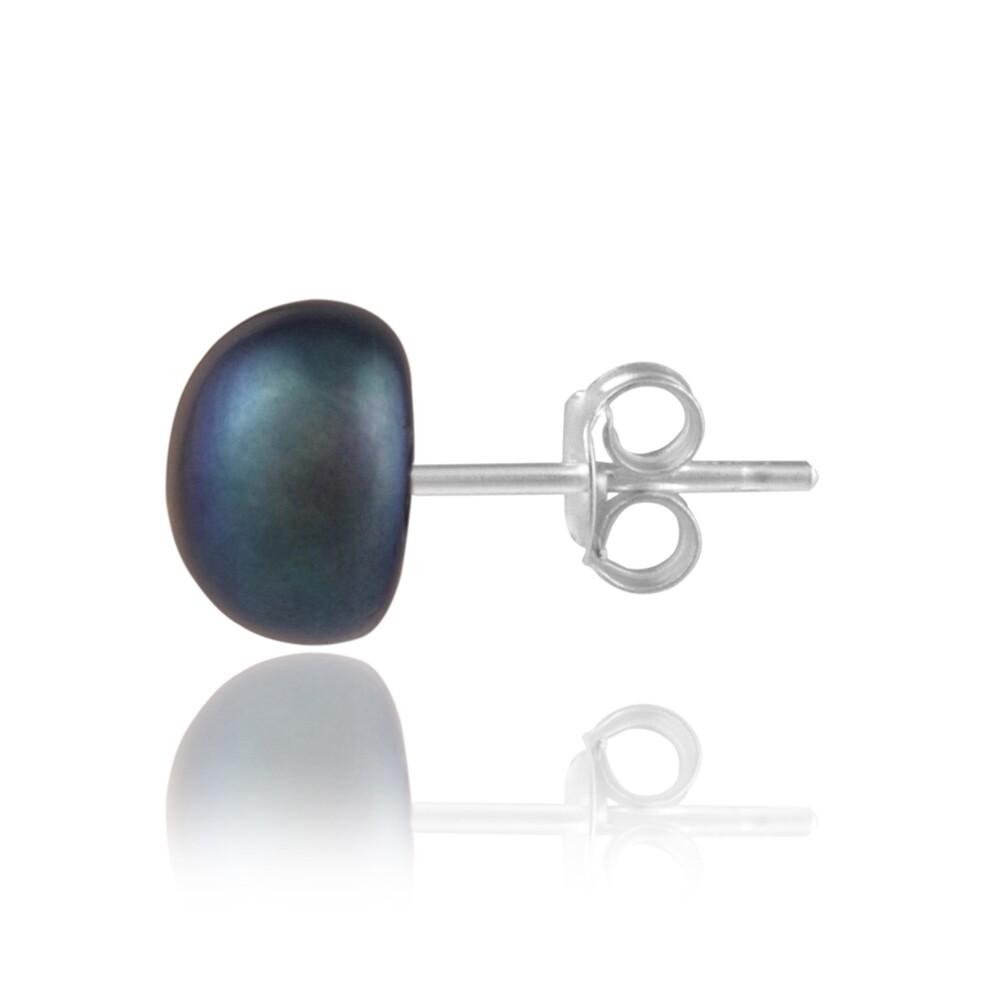 925 Silver Dark Blue Freshwater Cultured Pearl 9-9.5mm Stud Earrings