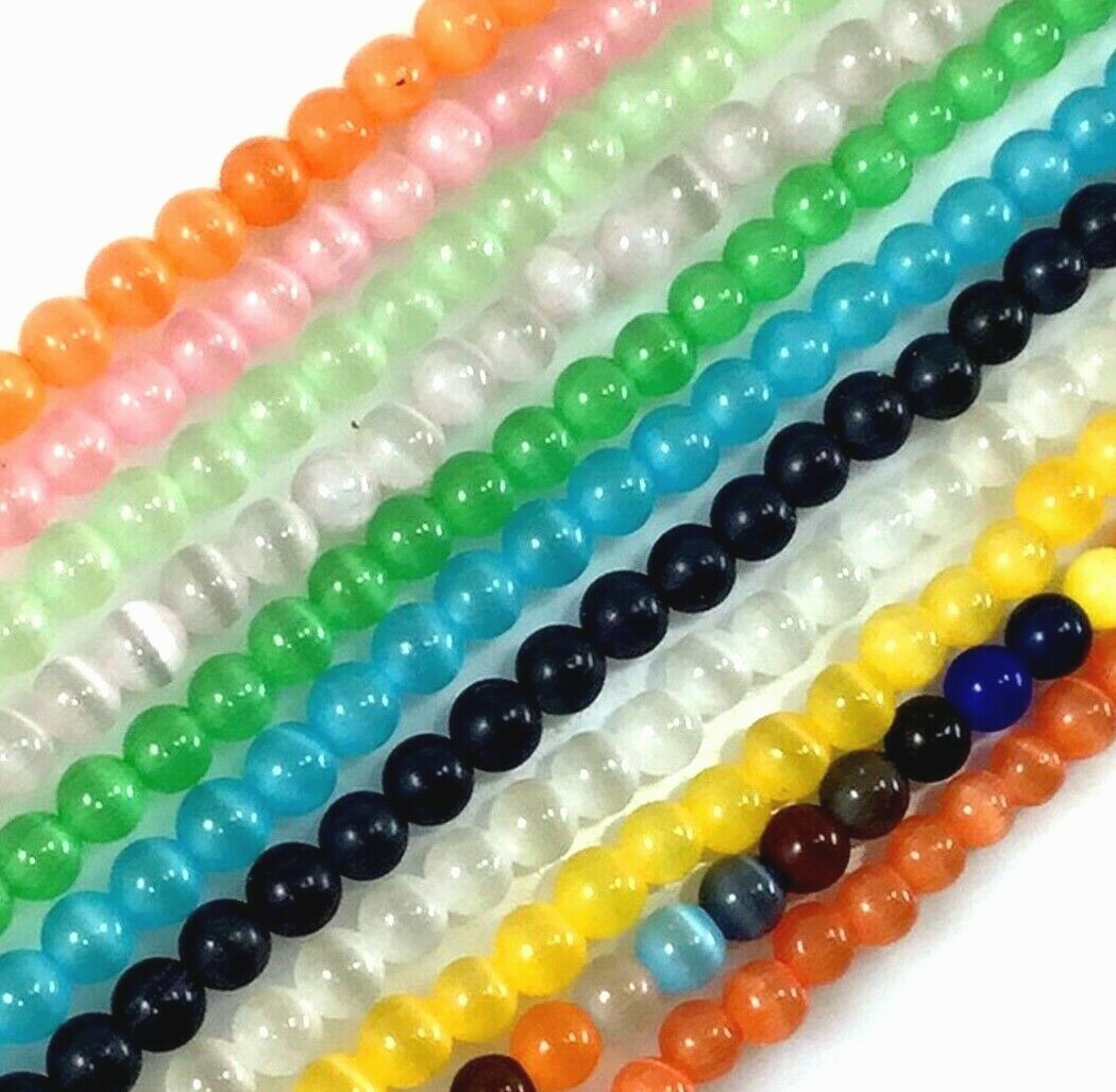4mm Cat Eye Glass Beads Smooth Loose Round Bead 14″ Cat’s Eye Bead CraftBeaded