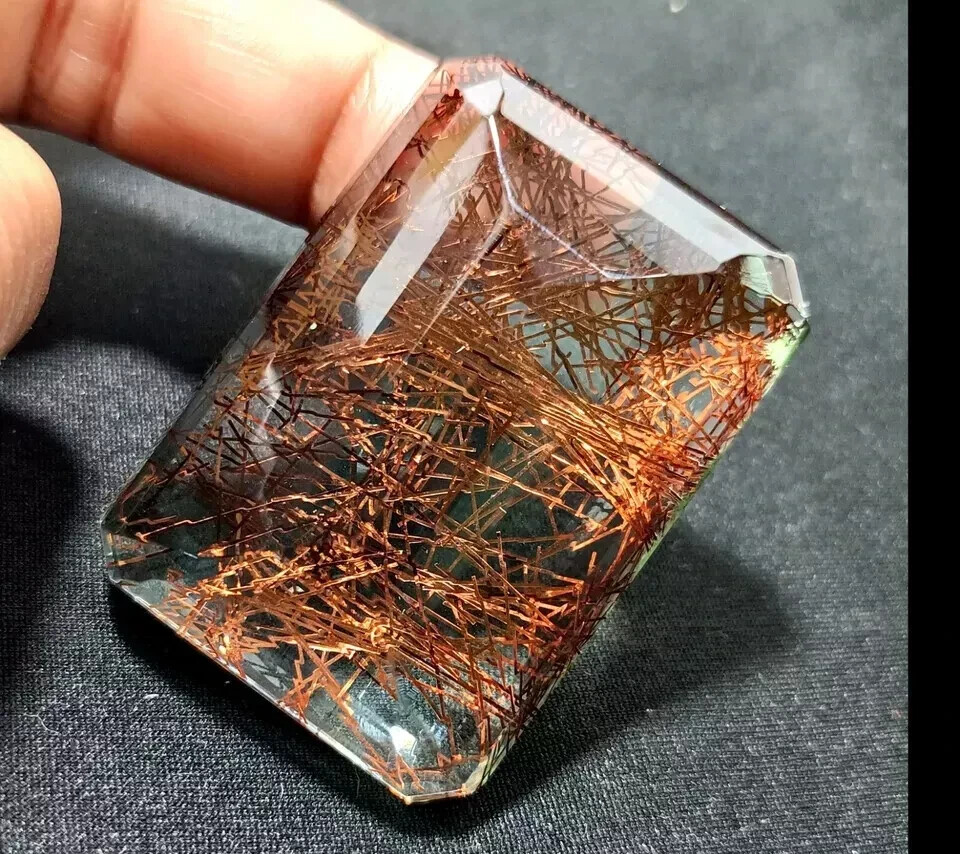 A++ EMERALD Cut Rutilated Quartz 208-210 Ct EGL Certified Natural Loose Gemstone