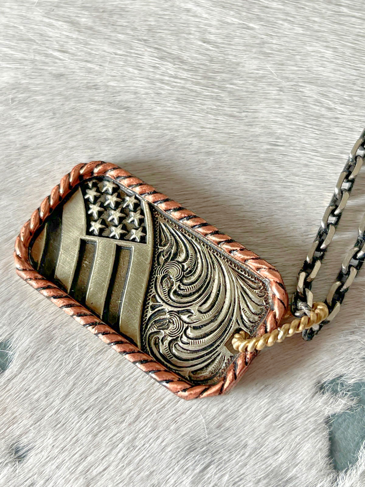 Silver Strike Mens Necklace 24 in Dog Tag Engraved Silver US Flag Chain America