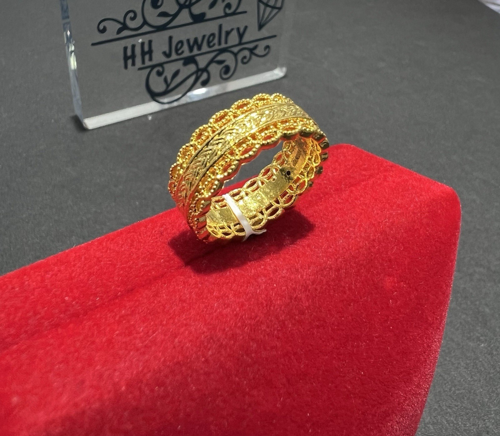 24K Yellow Gold Hollow Wide Diamond Cut Infinity Eternity Ring Band