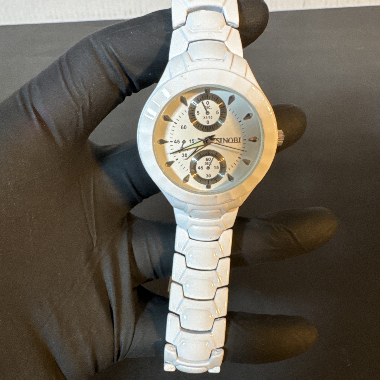 SINOBI 3595G White Quartz Watch Ceramic Style Bracelet New Battery
