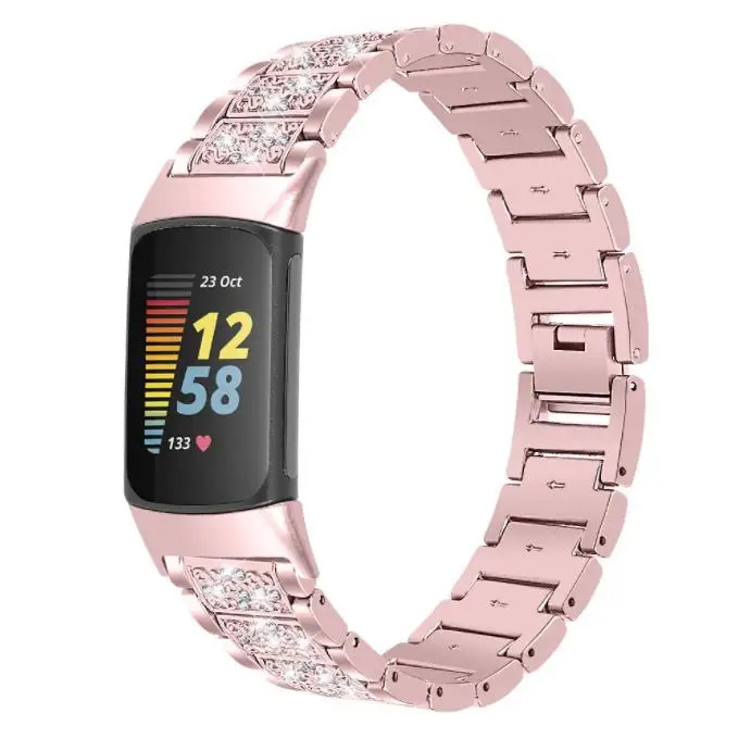 Diamond Stainless Steel Band for Fitbit Charge 6 / Charge 5 Bracelet Metal Strap