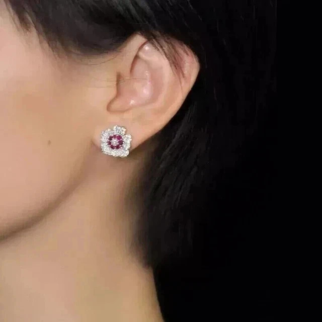 2Ct Round Lab-Created Pink Sapphire Womens Stud Earrings 14K White Gold Plated
