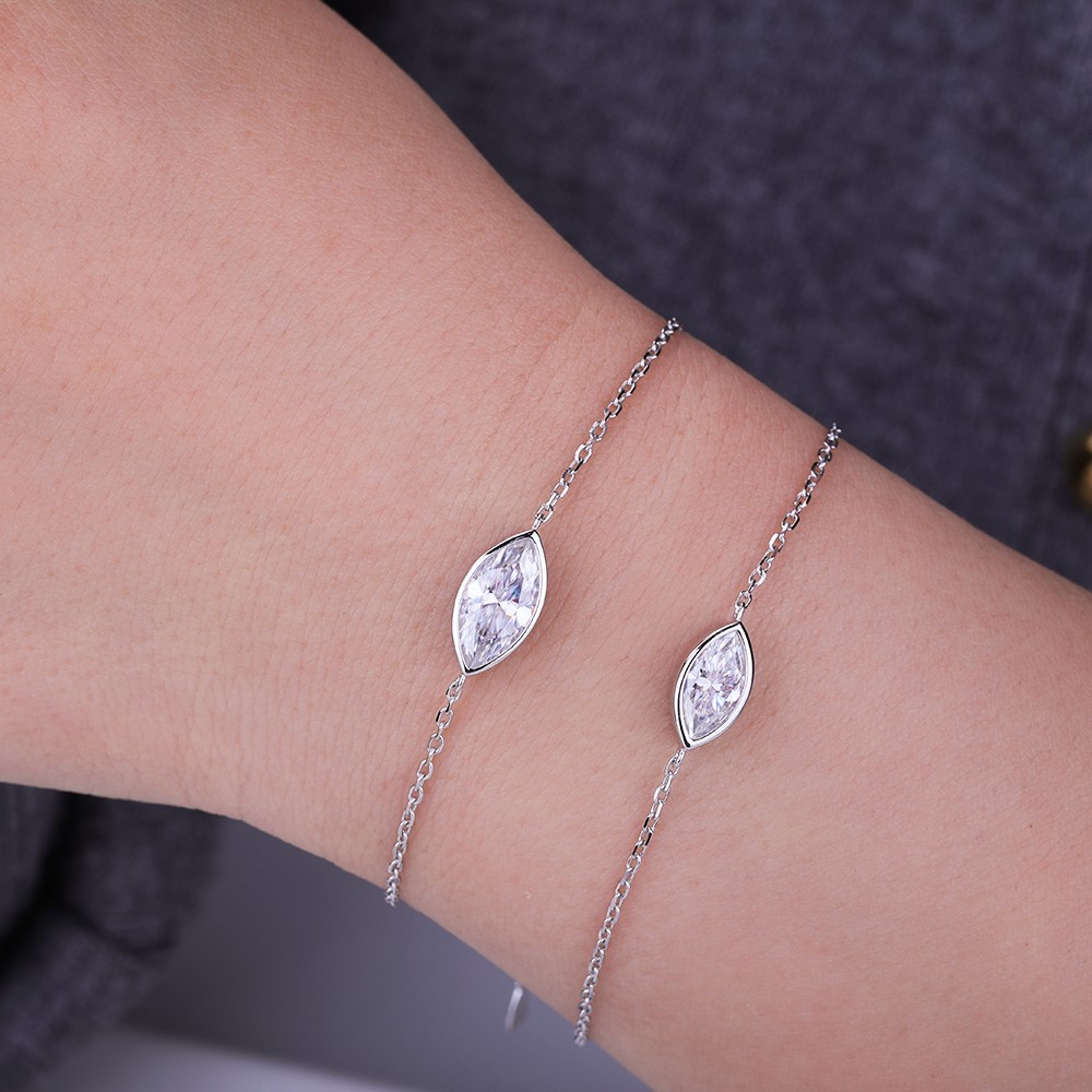 1/2ct Marquise Cut Real Moissanite Bracelet Women Gift 925 Sterling Silver Chain