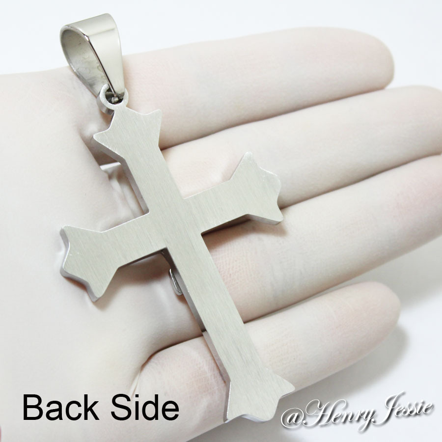 24″MEN Stainless Steel 6mm Silver Byzantine Box Chain Necklace Cross Pendant*J28