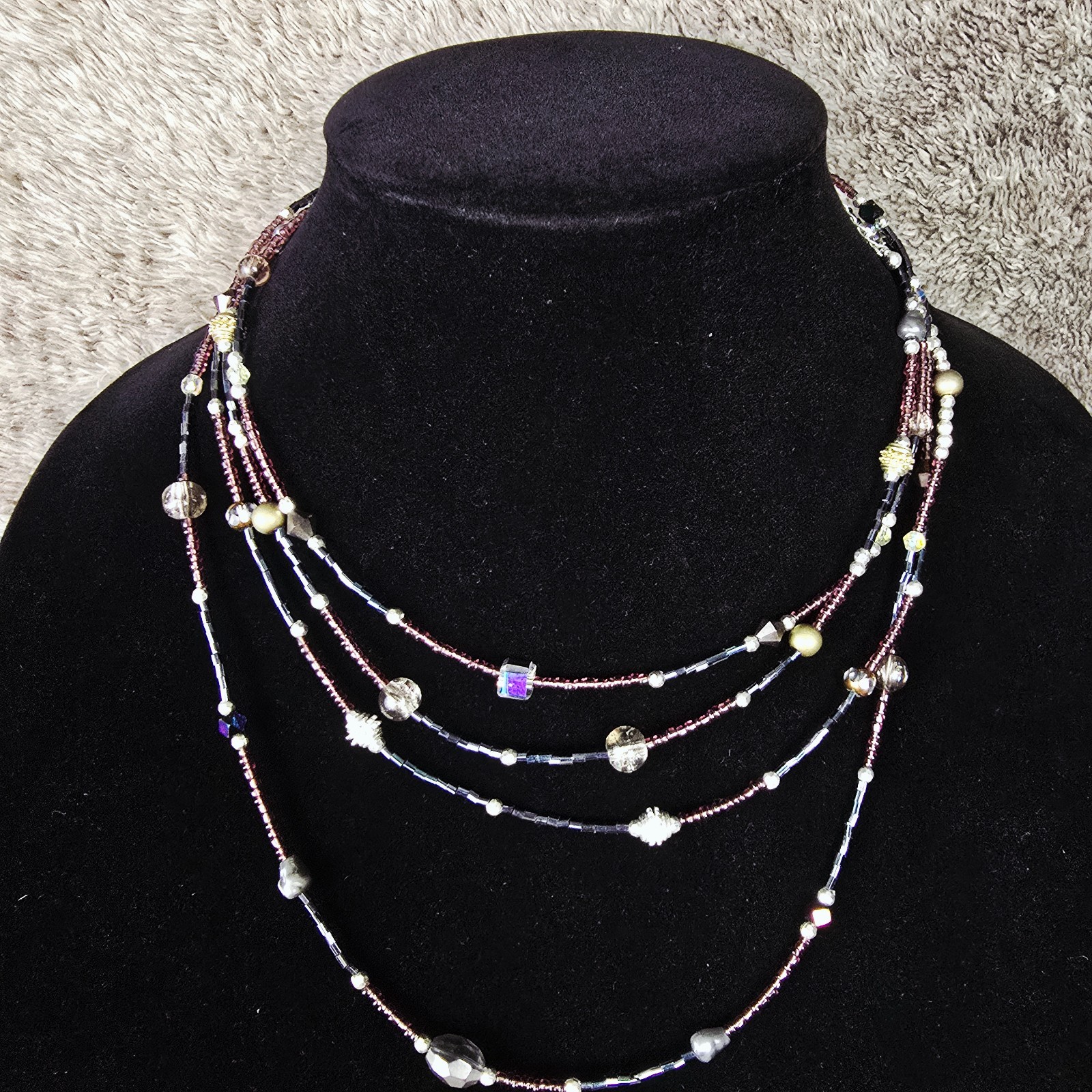 Fashion Jewelry Stacked Statement Necklace Color: Multiple Length: 17 in