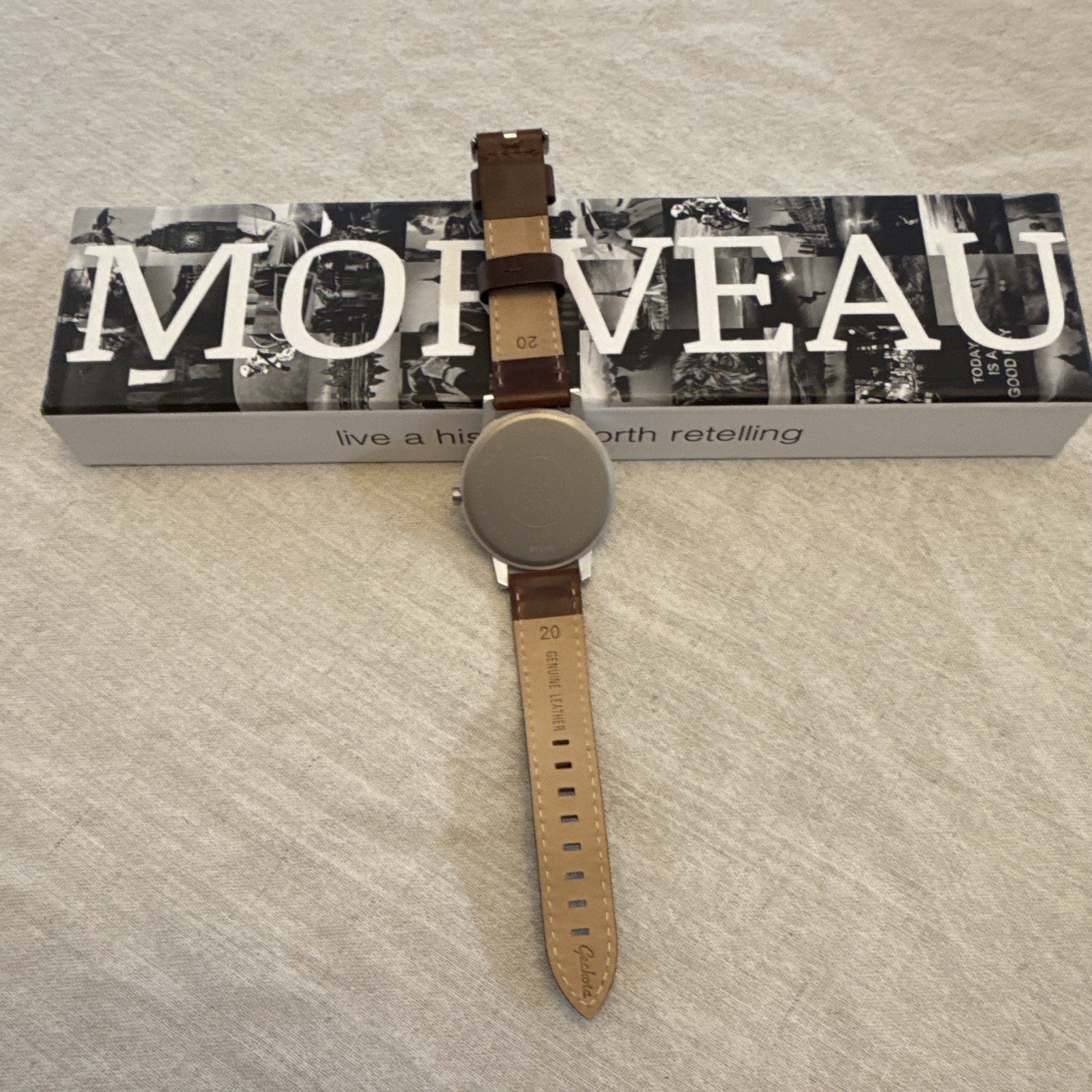 MORVEAU Founder Quartz Analog Watch Cream Dial Arabic Numerals Brown 20mm Box
