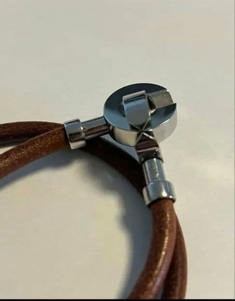 HERMES Lancelot Choker Bracelet Brown Leather Silver Hardware Pre-owned