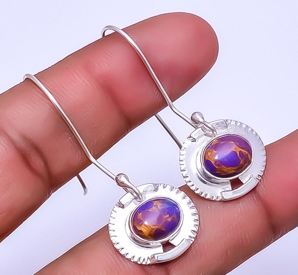 Copper Purple Turquoise 925 Sterling Silver Earring 1.72″ E46, Christmas Gift