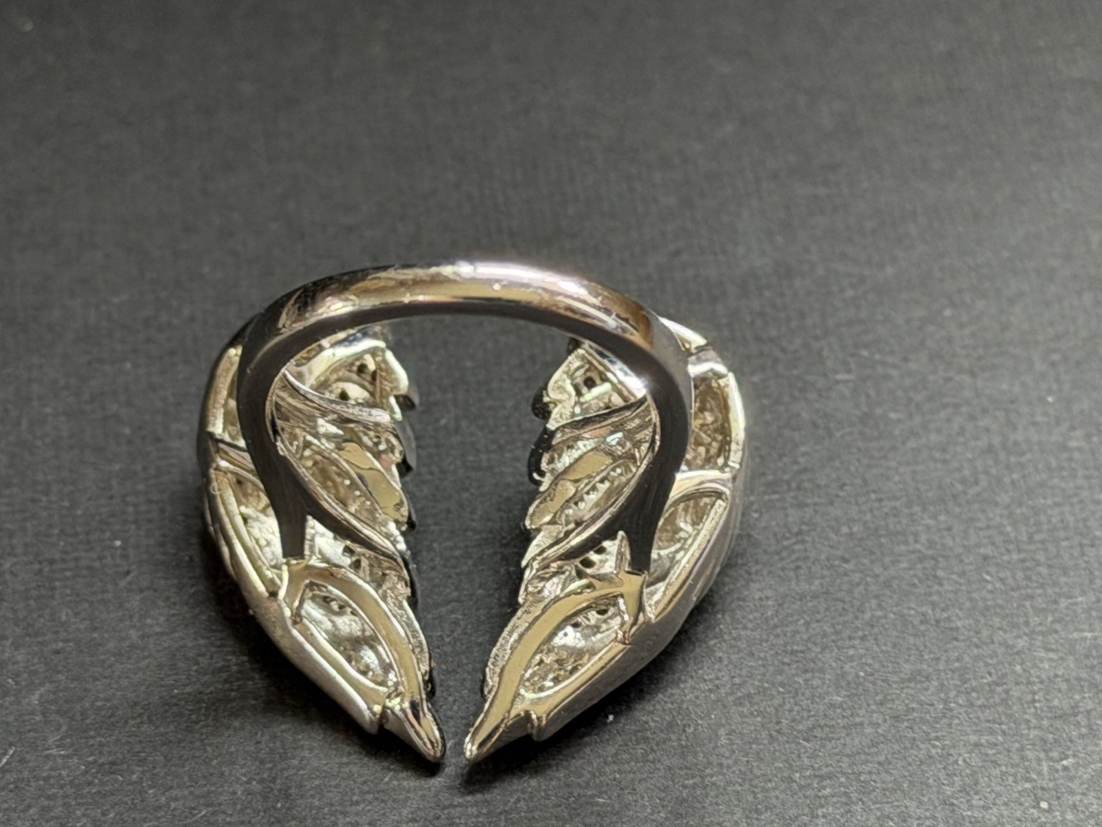 Sterling Silver 925 Angel Wings Studded With Diamonds Ring Size 5 WOW!!