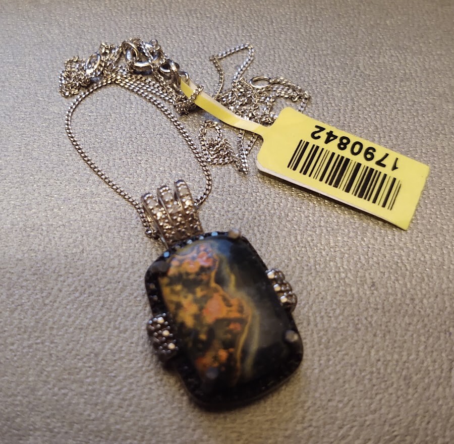 Bumble Bee Jasper Necklace Sterling Silver Up to 20 ” With Real Diamonds (M26)