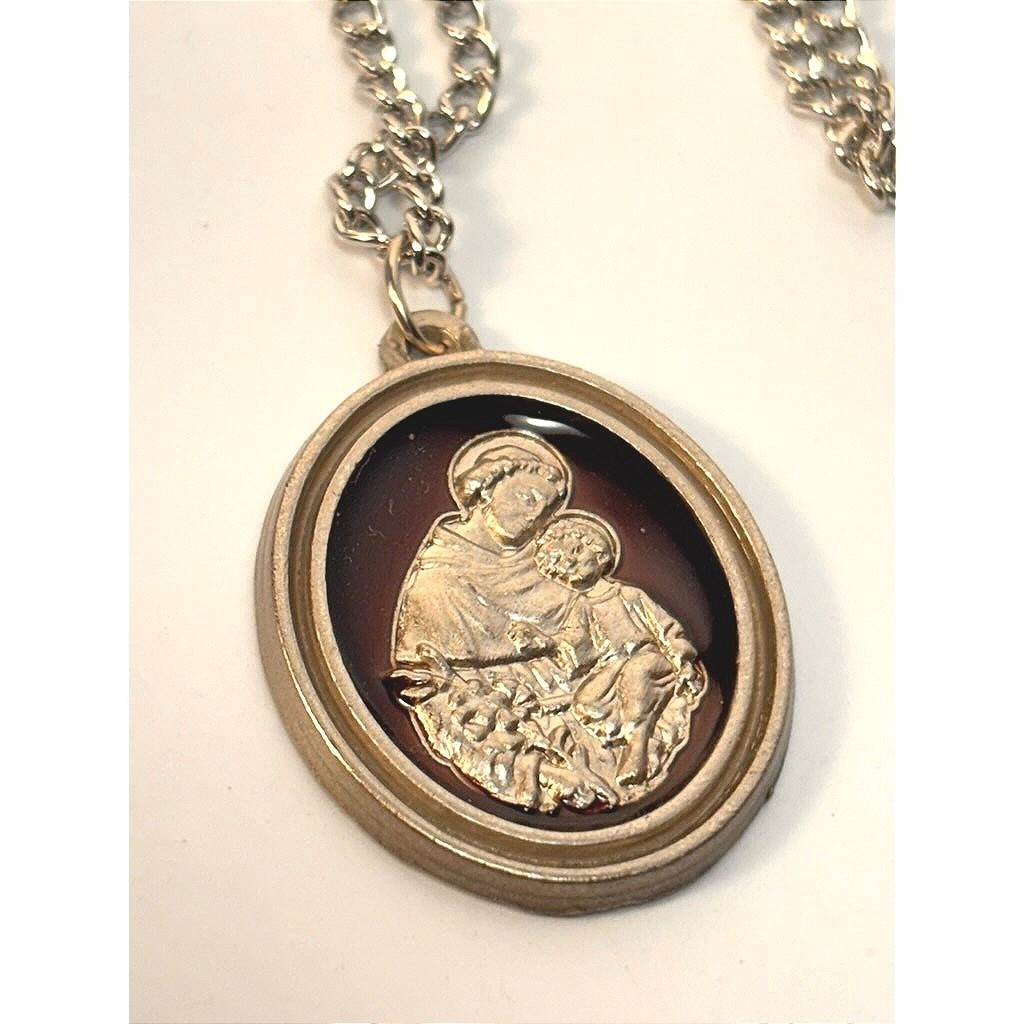 St. Anthony Religious Pendant Necklace Silver Tone Catholic Saint Medal