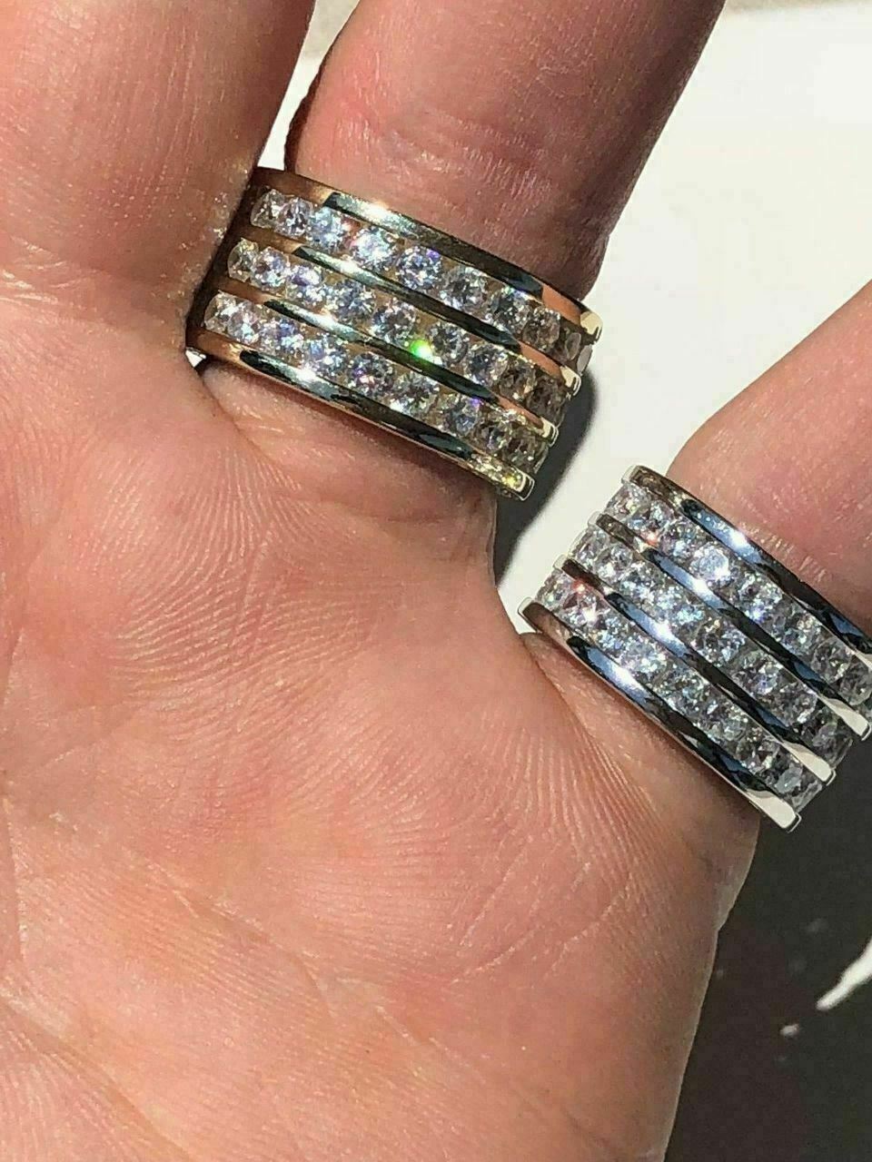 Men’s Tennis Ring Solid 925 Silver 14k Gold Plated Pinky Wedding Band CZ
