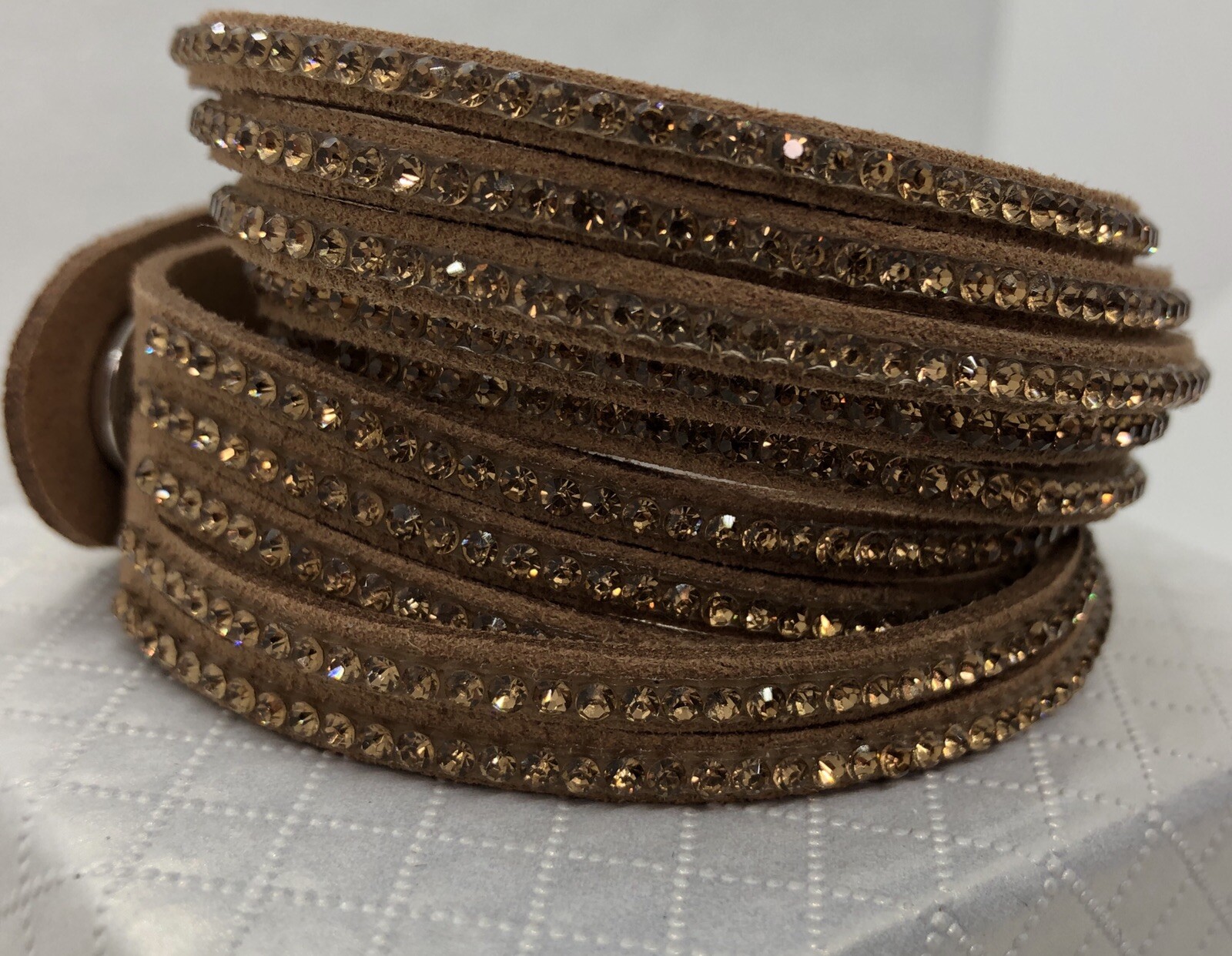 Slake Double Wrap Bracelet Dark Tan Crystal Alcantara® Leather Designer Style