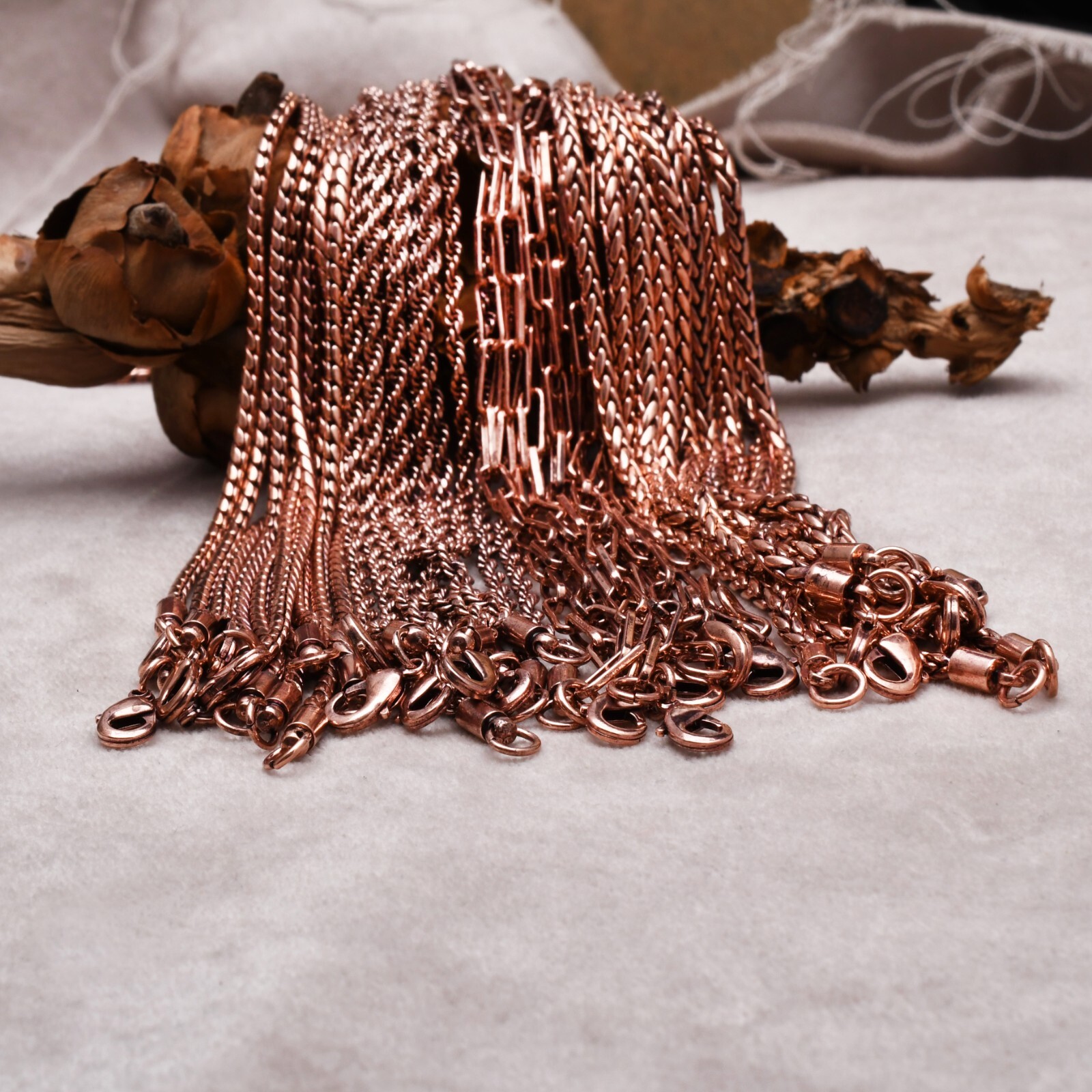 Pure Copper Wheat Viking jewelry 100% Oxidized Copper Chain Necklace RJ-002