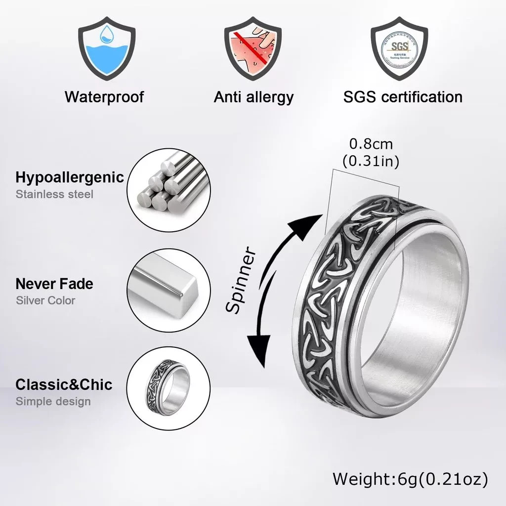 8mm Men’s or Ladies Stainless Steel Ring Vintage Punk Celtic Knot Waves wedding