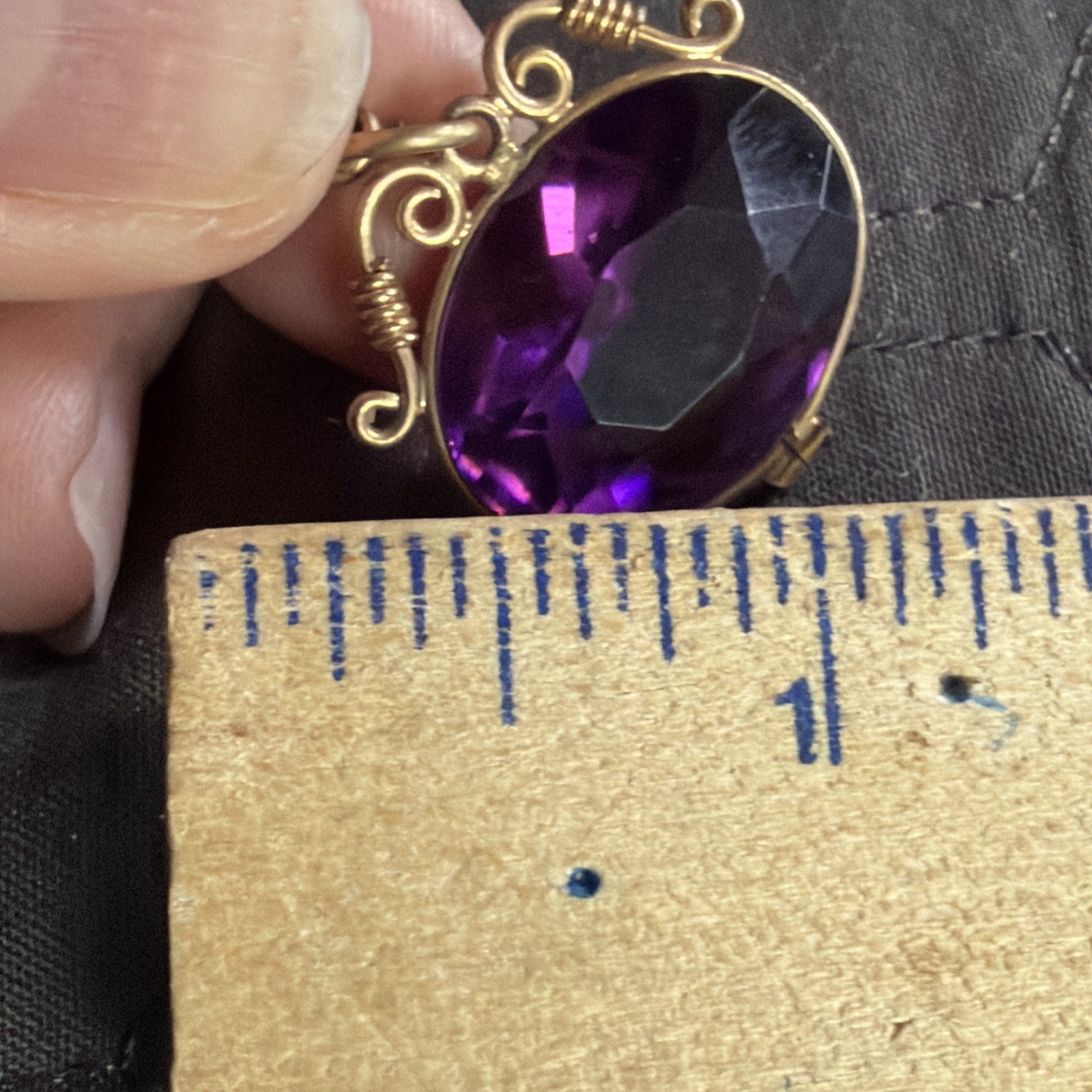 Victorian 23g Watch Chain 13” Gold Filled H.B. Co Gold Fill Purple Crystal Fob