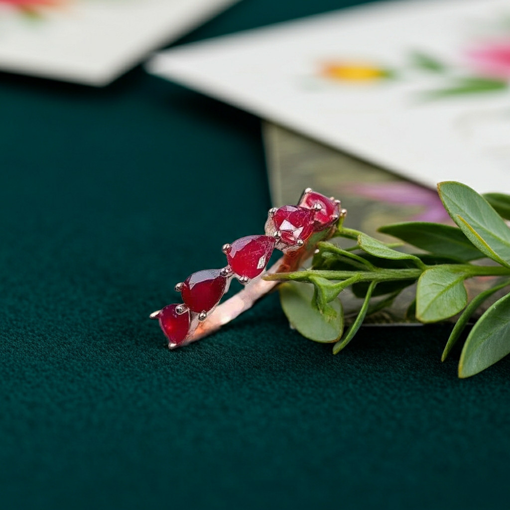 Natural Pear Cut Ruby Band Ring 3x4mm 925 Sterling Silver