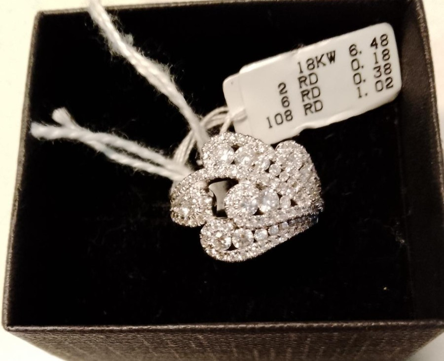 18k White Gold Diamond Ring. TDW 1.58ct. Claster Dress ring. M size. New/tag/box
