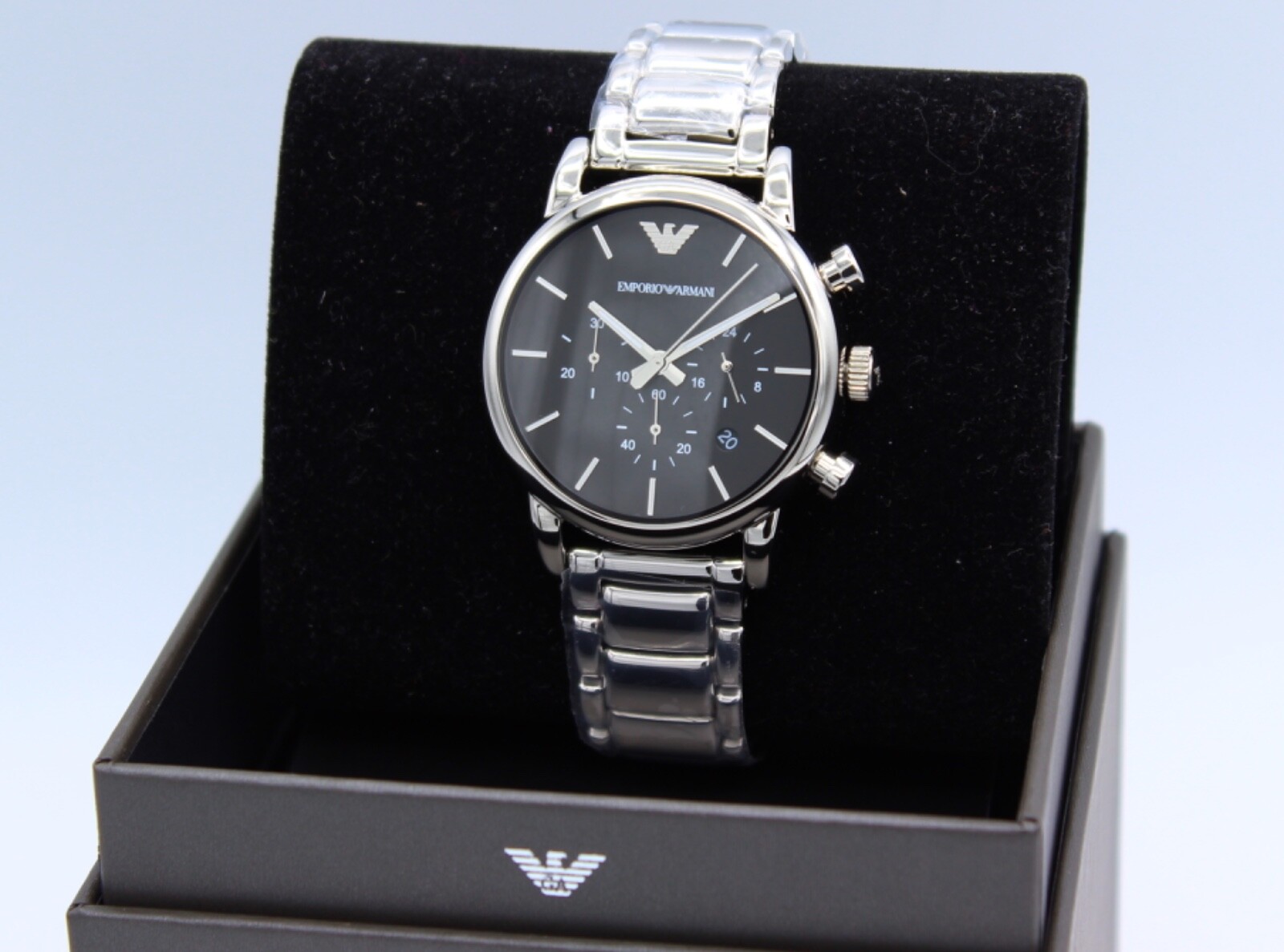 NEW AUTHENTIC EMPORIO ARMANI LUIGI BETA CLASSIC SILVER BLACK MEN’S AR1853 WATCH