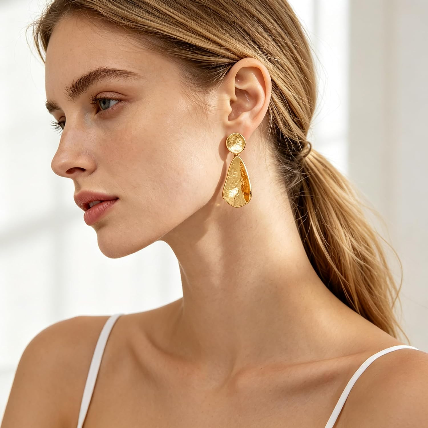 Gold Plated Earrings for Women Geometric Chunky Dangle Earring Trendy Silvery Tw