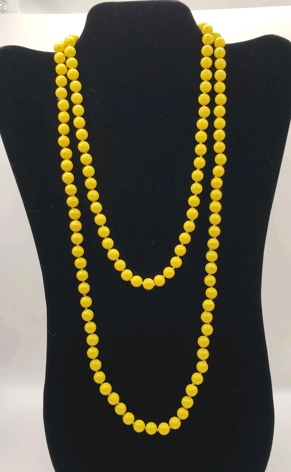 Vtg Necklace Canary Yellow Plastic Bead 23” Continuous Loop Flapper Rope Strand