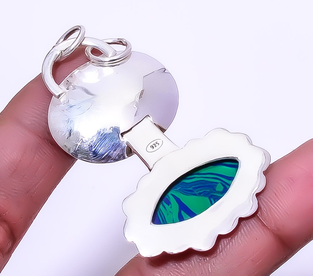 Azurite Malachite 925 Sterling Silver Designer Pendant 2.15″ A330