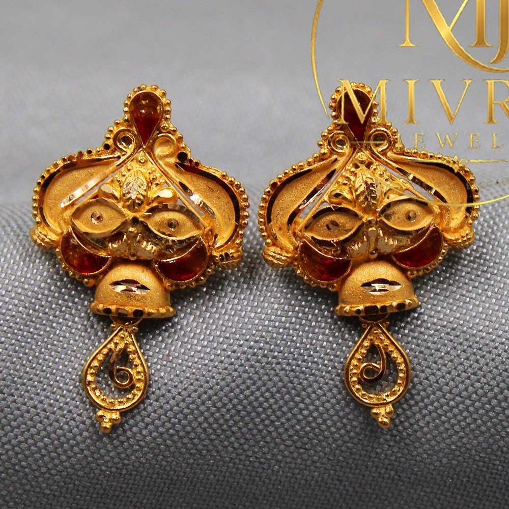 22K Seal Truthful Gold Stud Earrings 2.1cm Lightweight Fine Jewelry 2.91g