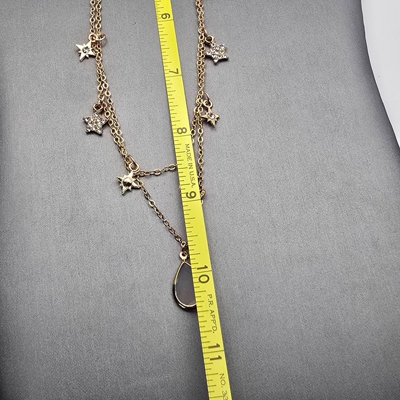 Celestial Star & Moon Teardrop Pendant Layered Necklace 16″ Gold-Tone Adjustable