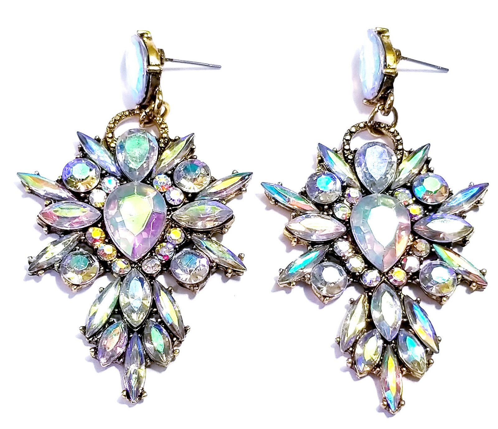 Chandelier Earrings AB Rhinestone Crystal 2.8 in