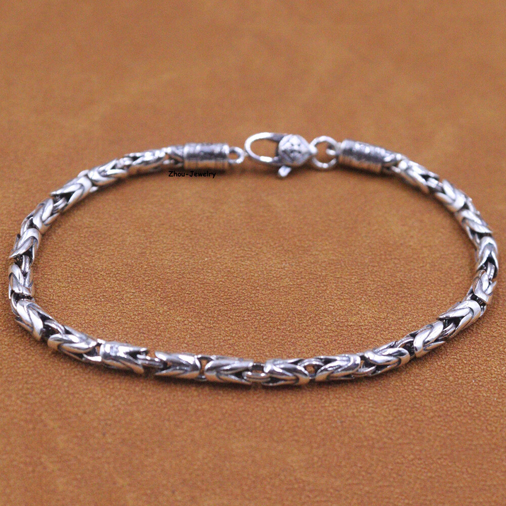 Solid S925 Sterling Silver Chain 4mm Byzantine Link Bracelet 17-18g 8.26in