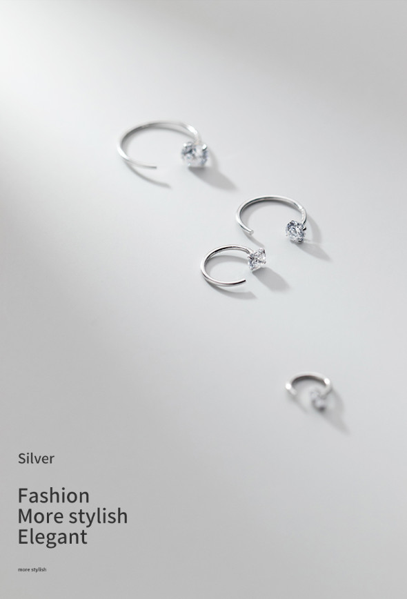 Zirconia Earrings 999 Sterling Silver CZ Hoop Small Huggie Zircon Stud Jewelry