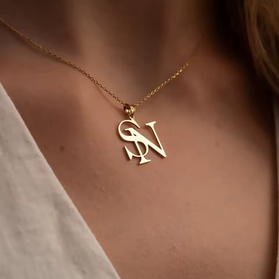 Custom Initials Name Pendant Two Letters Necklace Jewelry Link Chain Choker Gold