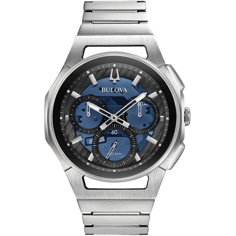 Bulova Curv Chronograph Blue Dial Bracelet Watch 96A205