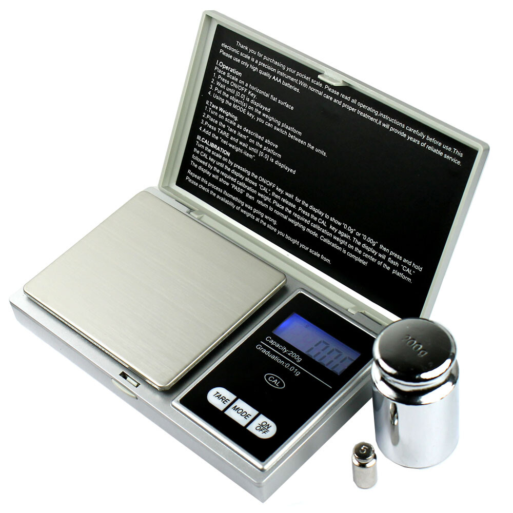 200g x 0.01g Digital Pocket Scale Precision Jewelry Scale / Calibration Weights