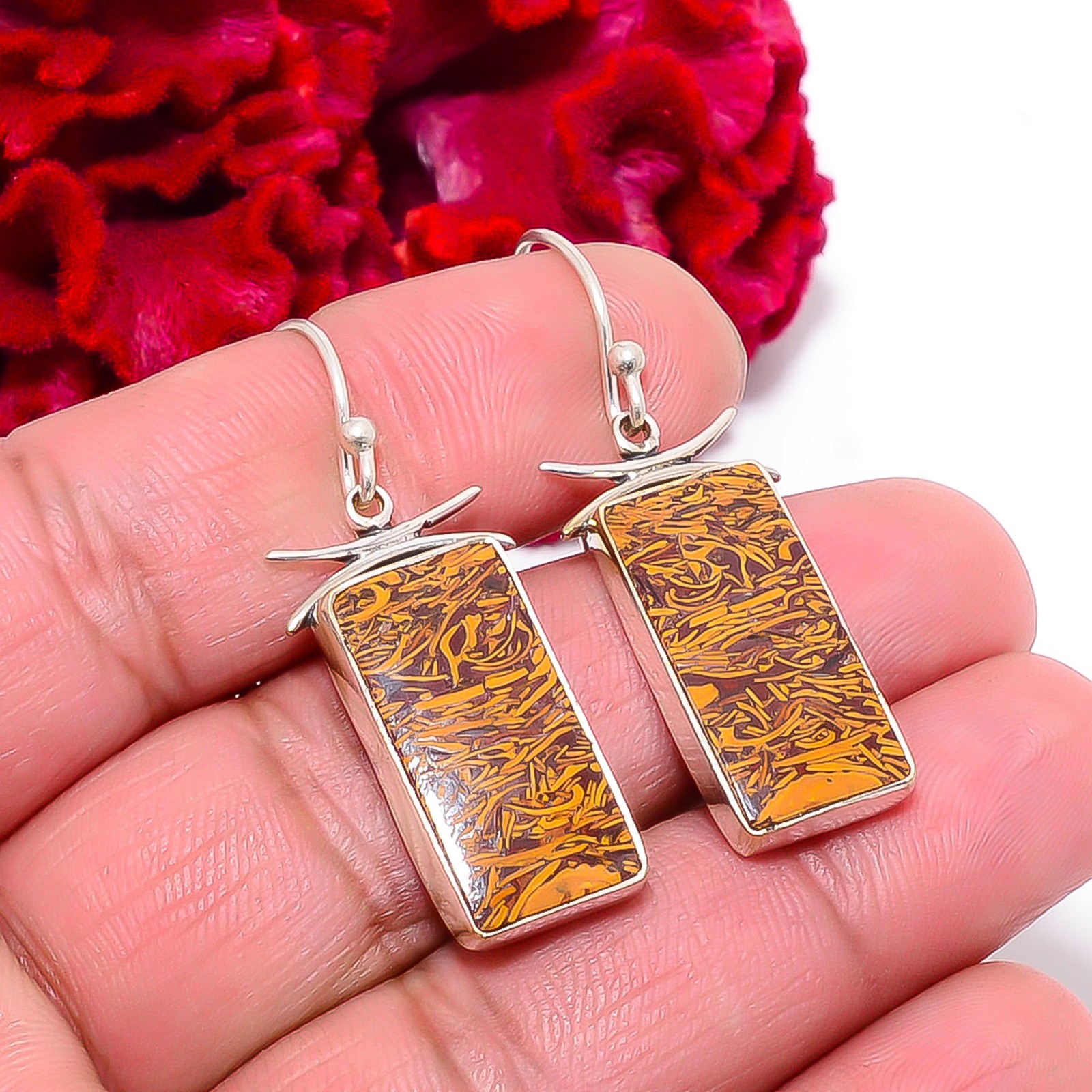 Natural Mariam Jasper 925 Sterling Silver Earring 1.68″, Christmas Gift E97440