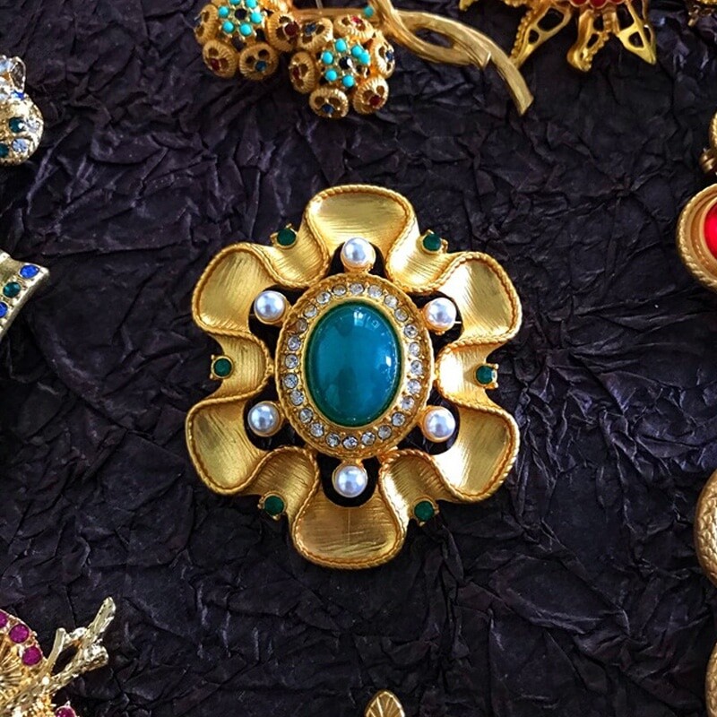Vintage Antique Style Design Gem Brooch Men Women Party Dress Accessories
