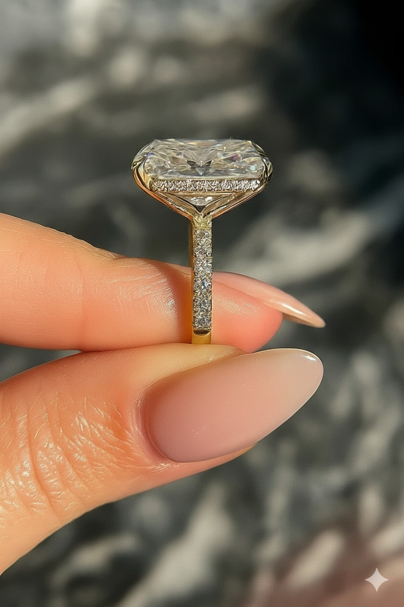 4.7 Ct Radiant Cut IGI Certified 14k Yellow Gold Diamond Ring Lab Grown VVS E F