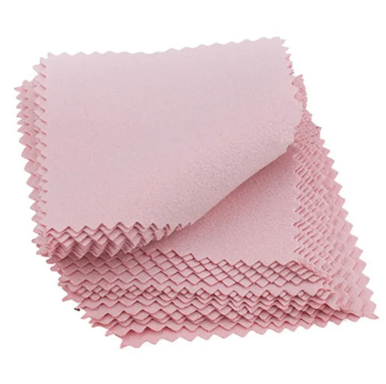 50pcs Silver Polishing Cloth 8x8cm Anti Tarnish Jewelry Cleaner Pink – NEW