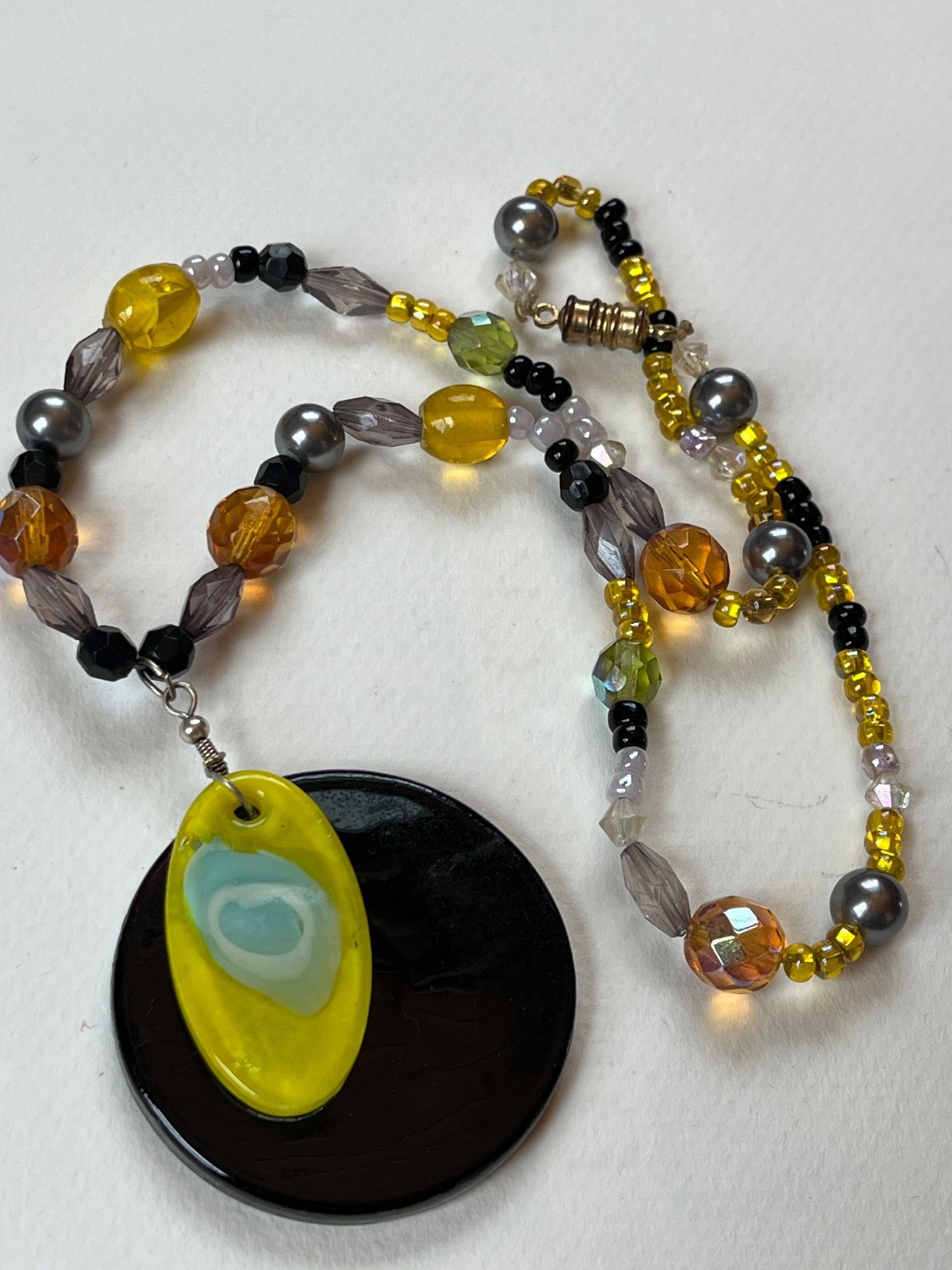 Black Yellow White & Gray Plastic Glass Various Shaped Beads W Black Circle &