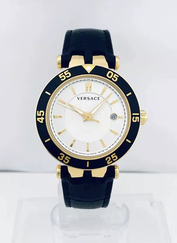 Versace VQP040015 V-Race 42mm Case IP 2N Black Croco Pattern Leather Strap Watch