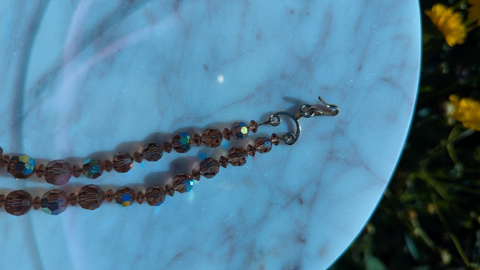 Pink Crystal Beaded Double Strand Necklace, Adjustable, Lobster Clasp
