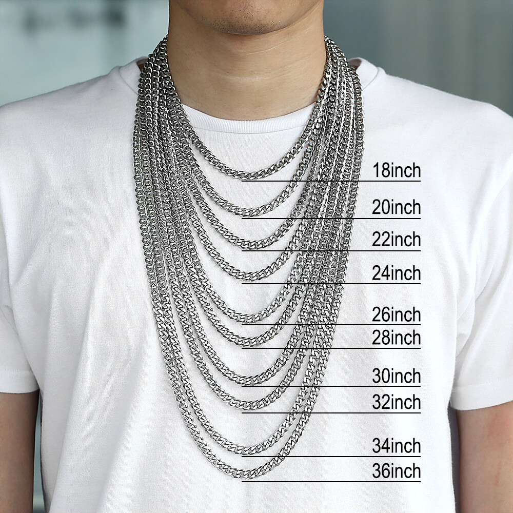 16-36INCHES Silver Stainless Steel Curb Cuban Chain Necklace Choker Jewelry HOT