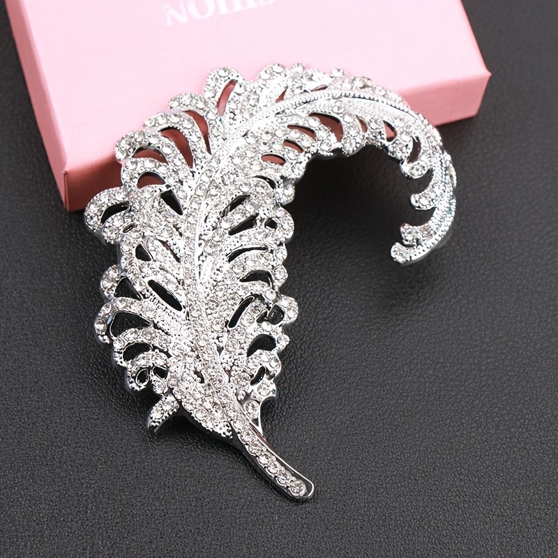 Silver Jewelry Full Rhinestone Feathers Brooches Corsages Fashion Accessories