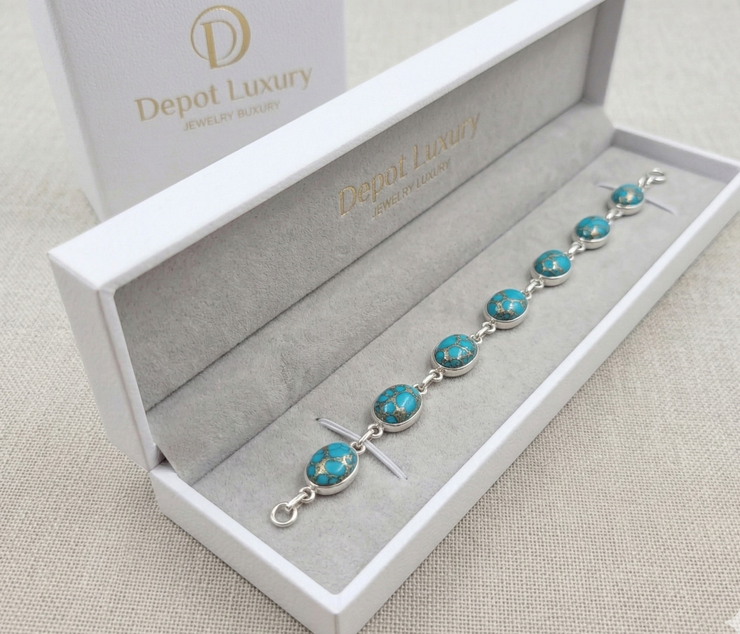 Natural Turquoise Bracelet 925 Sterling Silver 21cm 8.26 inch Luxury Jewelry Box