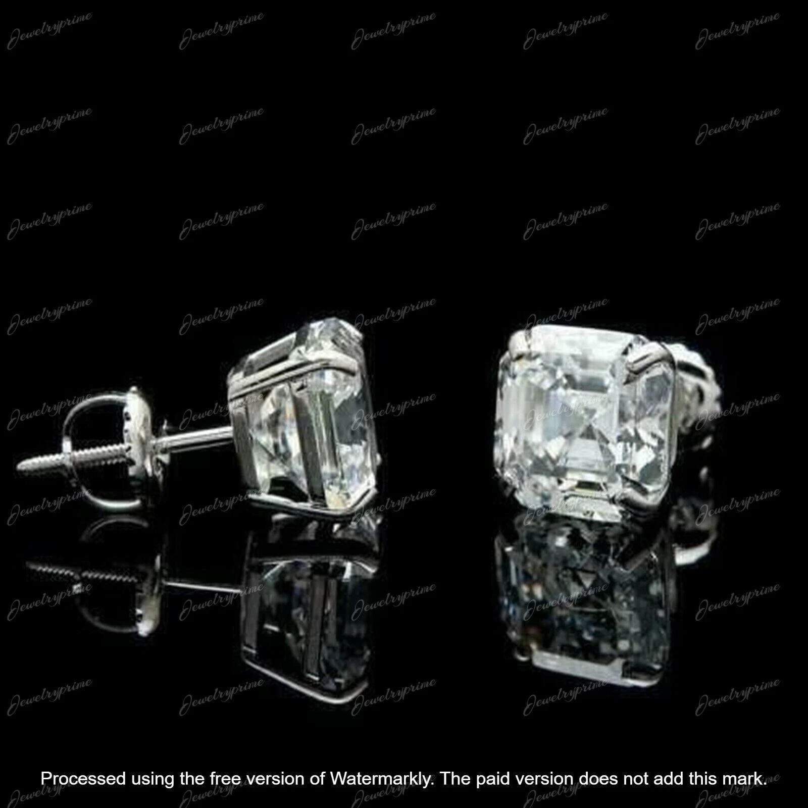 Asscher Cut 3Ct Lab Created Diamond Women Engagement Stud 14K White Gold Plated
