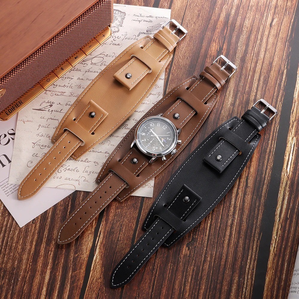 20 22 24mm Bund Strap Men’s Watch Band Vintage Cowhide Cuff Watchband