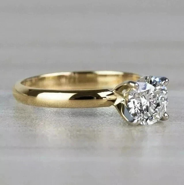 14K Yellow Gold Plated 2.40Ct Round Cut Moissanite Solitaire Engagement Ring